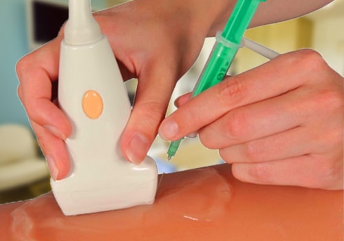  radiological procedure for quick pain relief where an ultrasound machine is used to guide a needle through the skin into the affected area so a small amount of medication